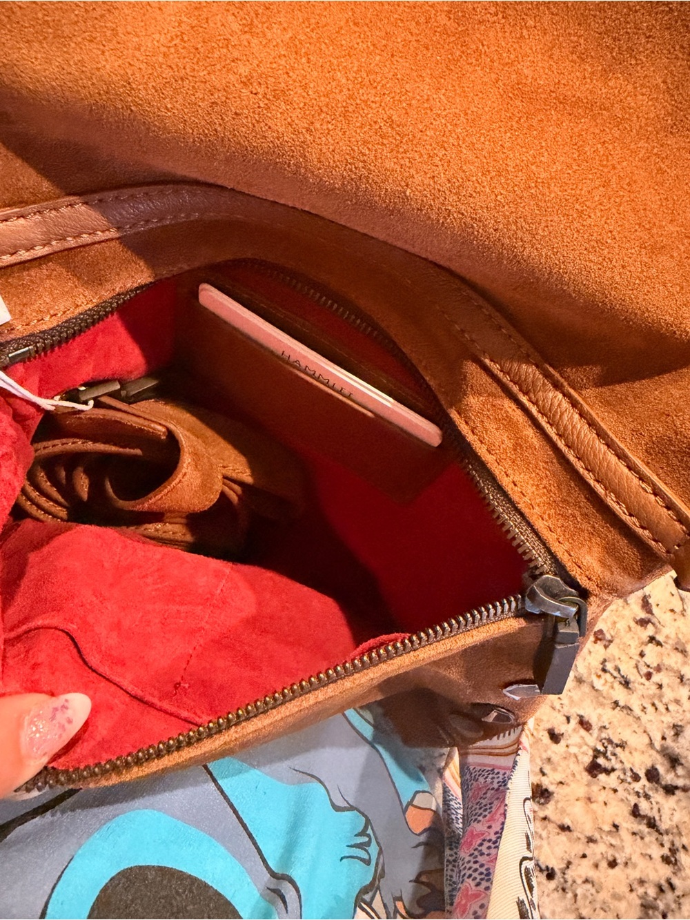 HAMMITT Suede Fold-Over Clutch/crossbody in Chestnut - Picture 4 of 4